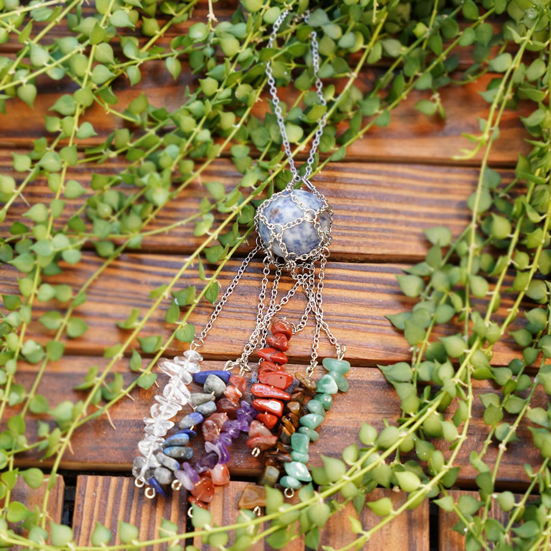 Olivenorma - Campanello a vento con pendente in cristallo naturale intrecciato a mano 