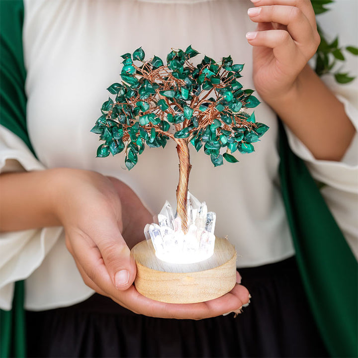 Lampada ad albero Feng Shui in cristallo di malachite Olivenorma