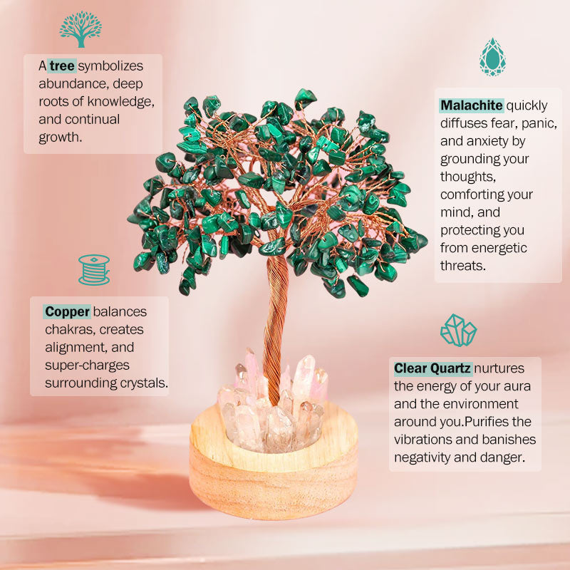 Lampada ad albero Feng Shui in cristallo di malachite Olivenorma