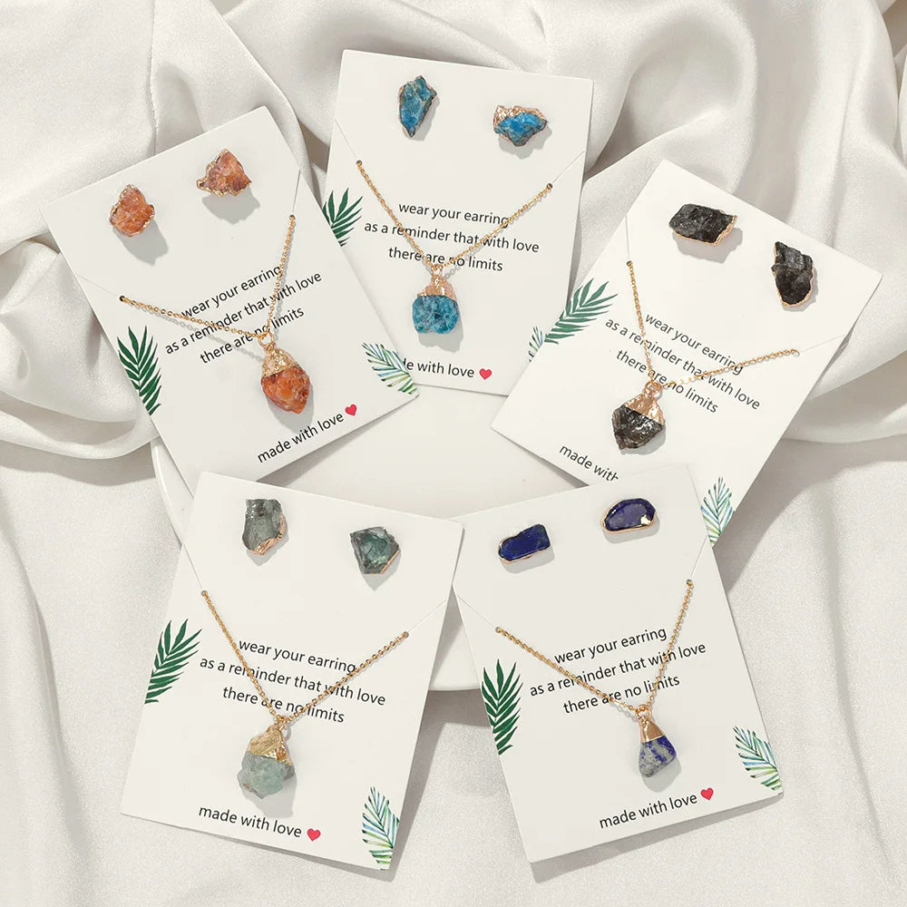 Olivenorma Trendy Set di gioielli in pietra grezza naturale irregolare