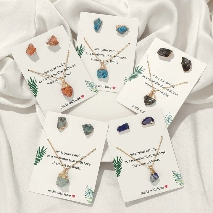 Olivenorma Trendy Set di gioielli in pietra grezza naturale irregolare