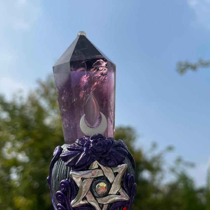 Olivenorma bacchette di cristallo magiche con scettro in quarzo rosa e ametista naturale