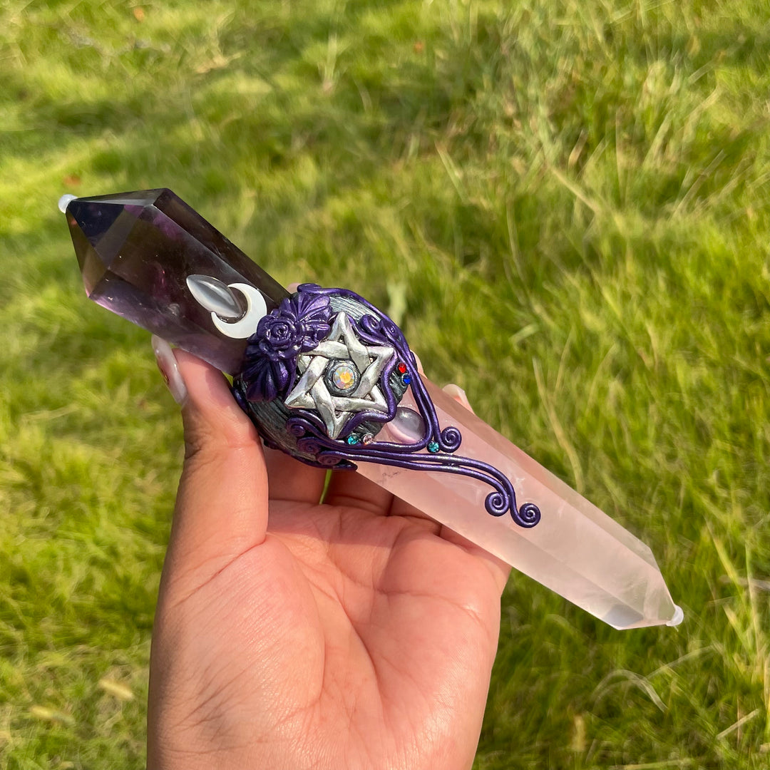 Olivenorma bacchette di cristallo magiche con scettro in quarzo rosa e ametista naturale