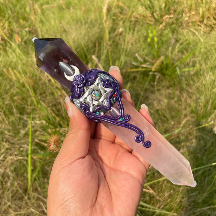 Olivenorma bacchette di cristallo magiche con scettro in quarzo rosa e ametista naturale