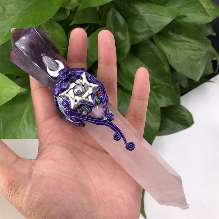 Olivenorma bacchette di cristallo magiche con scettro in quarzo rosa e ametista naturale