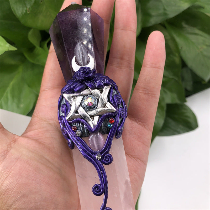 Olivenorma bacchette di cristallo magiche con scettro in quarzo rosa e ametista naturale