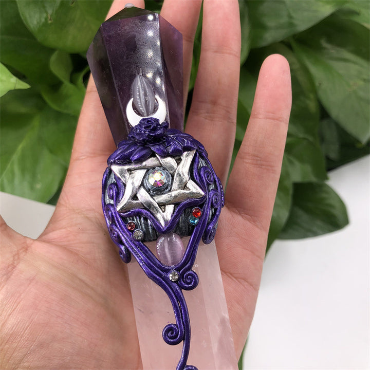 Olivenorma bacchette di cristallo magiche con scettro in quarzo rosa e ametista naturale