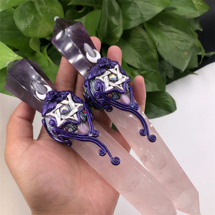 Olivenorma bacchette di cristallo magiche con scettro in quarzo rosa e ametista naturale