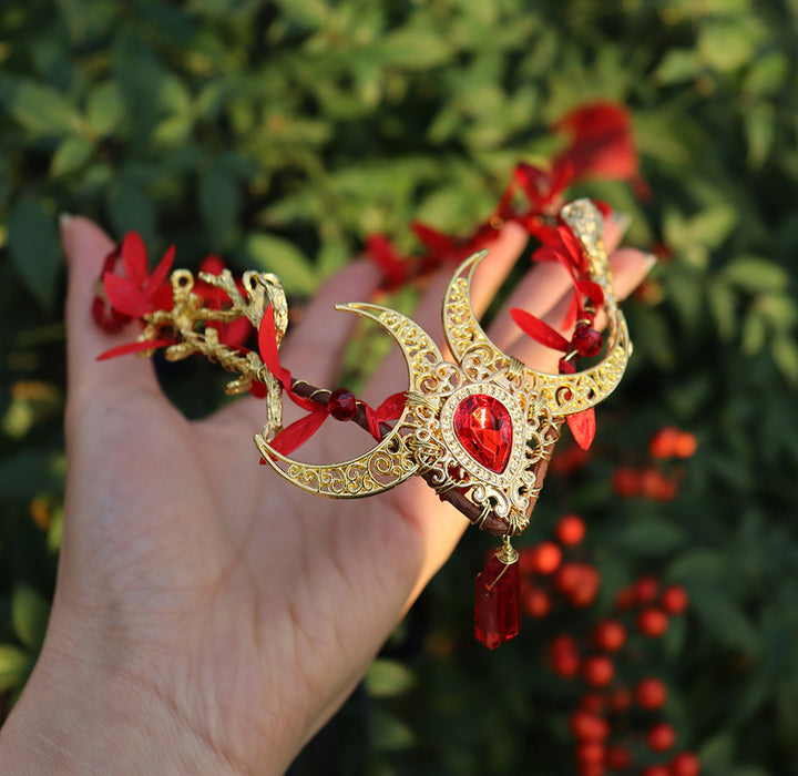 Olivenorma Pietra di cristallo naturale Wiccan Corona di luna Corona di cristallo - Quarzo Rubino e Luna Dorata - image 6