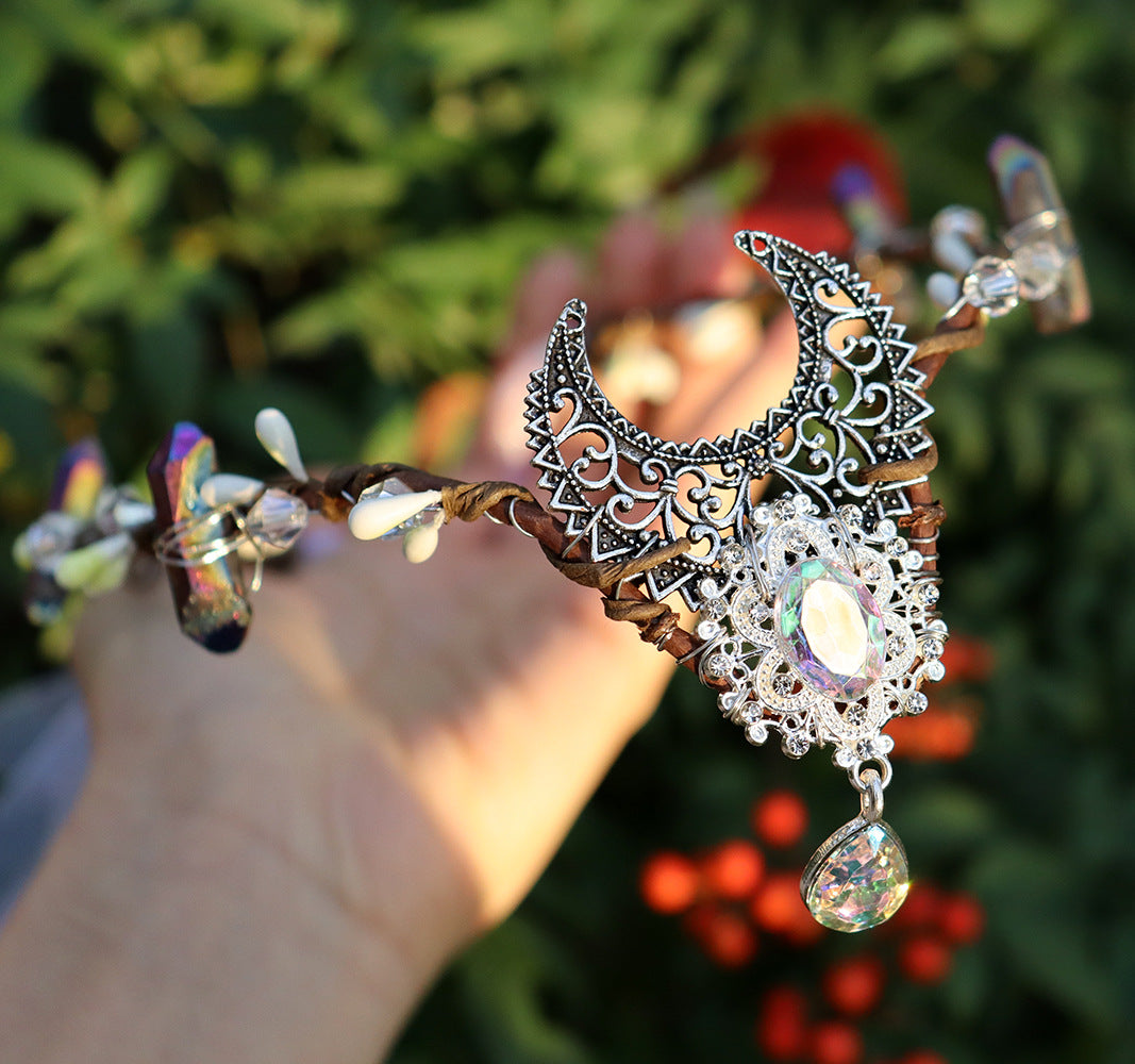 Olivenorma Pietra di cristallo naturale Wiccan Corona di luna Corona di cristallo - Ciondolo a forma di goccia d'acqua con cristallo e luna elettroplaccati - image 14