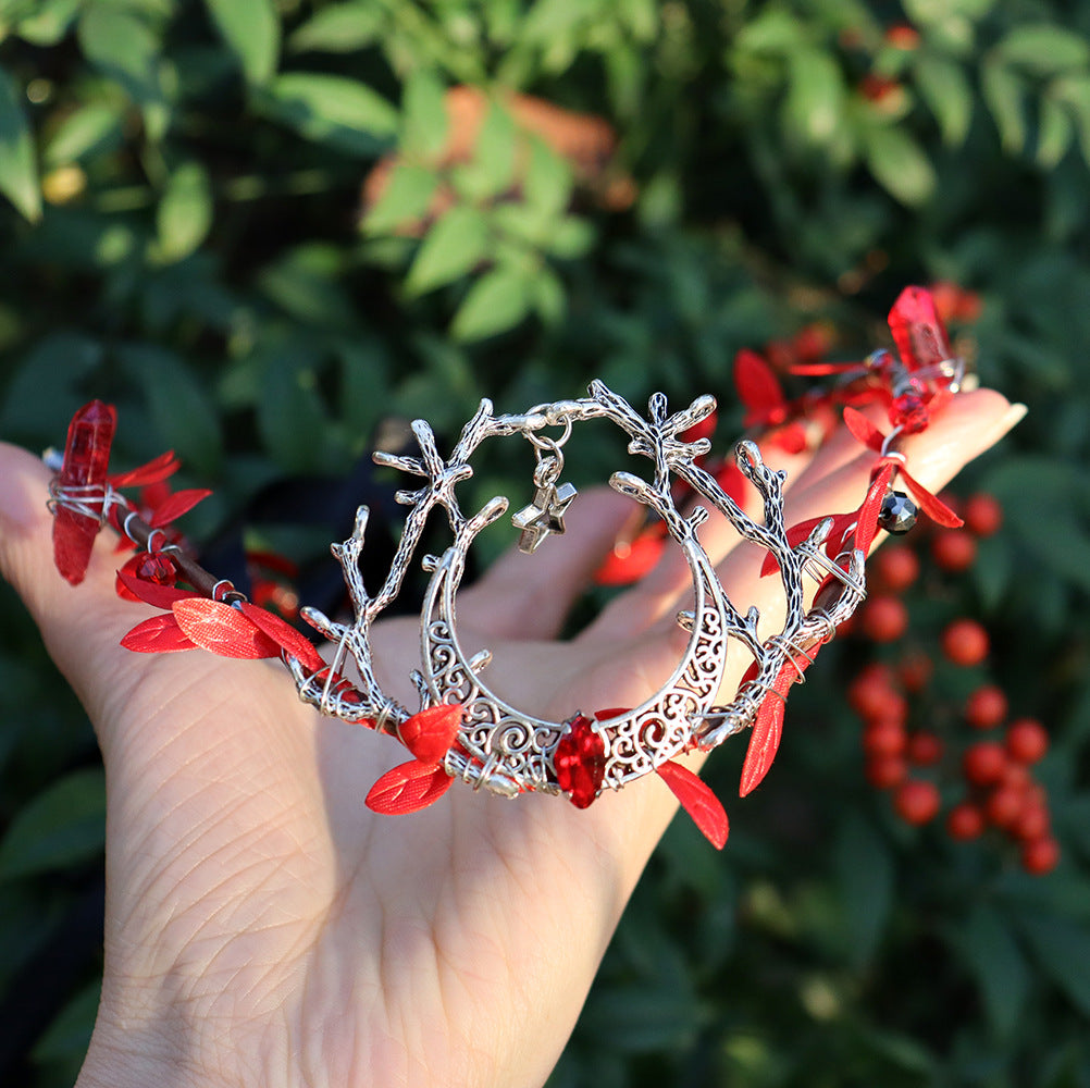 Olivenorma Pietra di cristallo naturale Wiccan Corona di luna Corona di cristallo - Quarzo rubino e rametti Luna e stelle - image 8