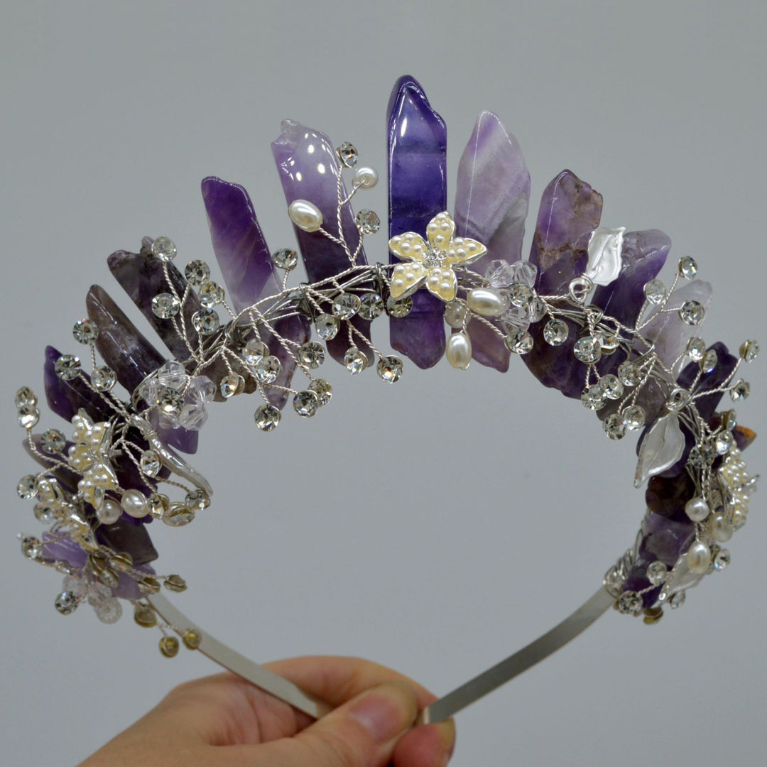 Olivenorma Fascia per capelli con fiori fatti a mano Corona di cristalli naturali