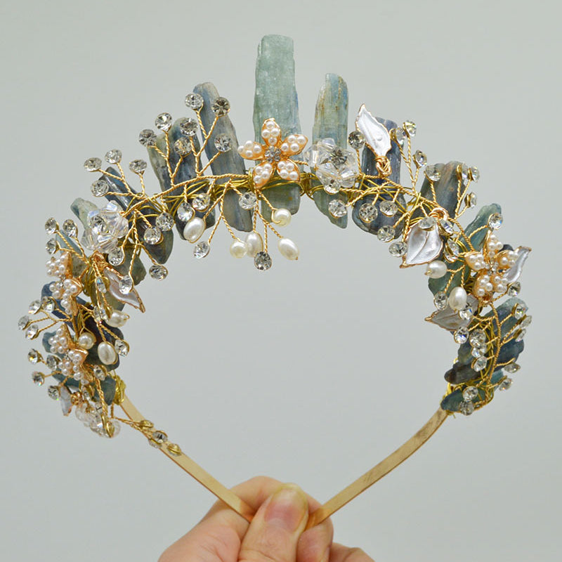 Olivenorma Fascia per capelli con fiori fatti a mano Corona di cristalli naturali