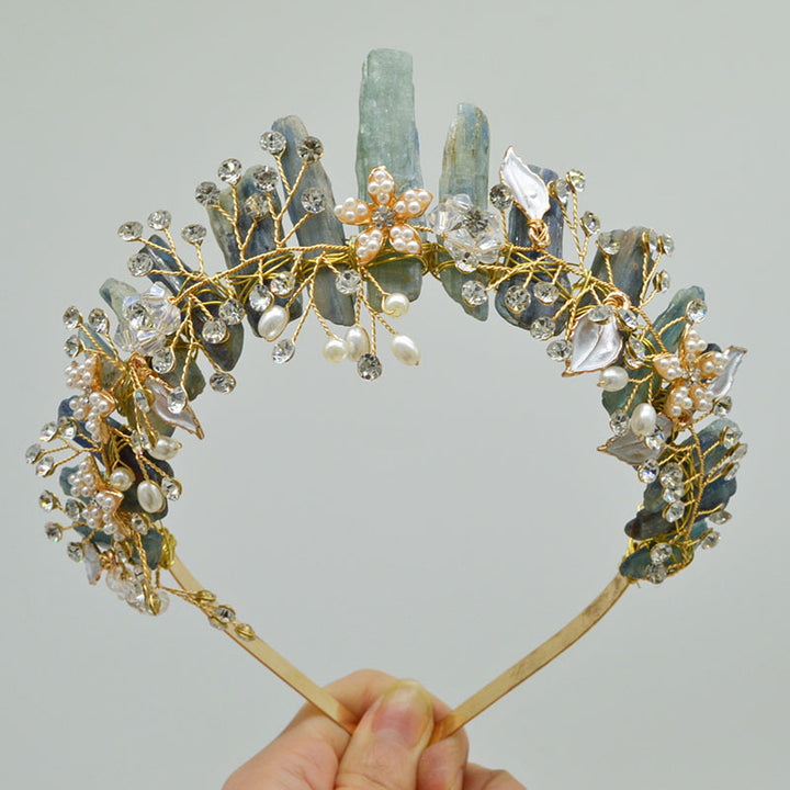 Olivenorma Fascia per capelli con fiori fatti a mano Corona di cristalli naturali