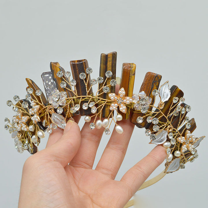 Olivenorma Fascia per capelli con fiori fatti a mano Corona di cristalli naturali