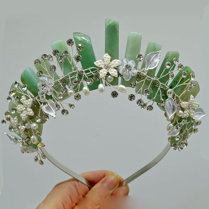 Olivenorma Fascia per capelli con fiori fatti a mano Corona di cristalli naturali