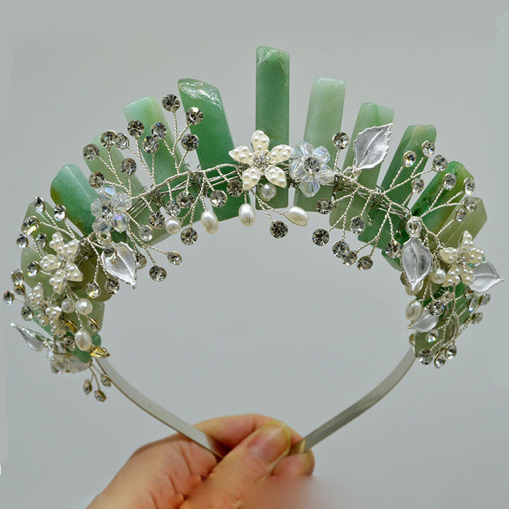 Olivenorma Fascia per capelli con fiori fatti a mano Corona di cristalli naturali