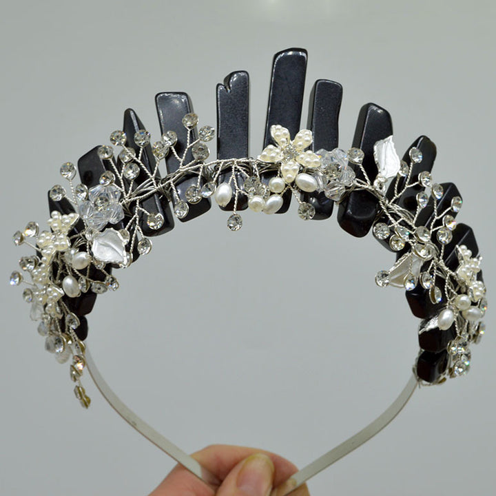 Olivenorma Fascia per capelli con fiori fatti a mano Corona di cristalli naturali