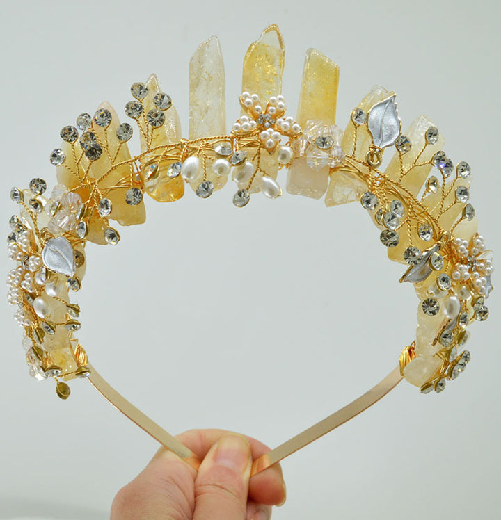 Olivenorma Fascia per capelli con fiori fatti a mano Corona di cristalli naturali
