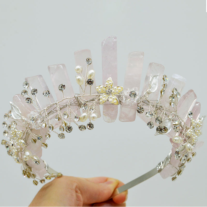 Olivenorma Fascia per capelli con fiori fatti a mano Corona di cristalli naturali