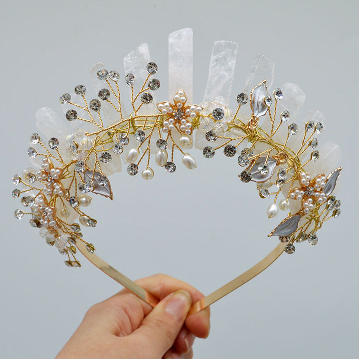 Olivenorma Fascia per capelli con fiori fatti a mano Corona di cristalli naturali