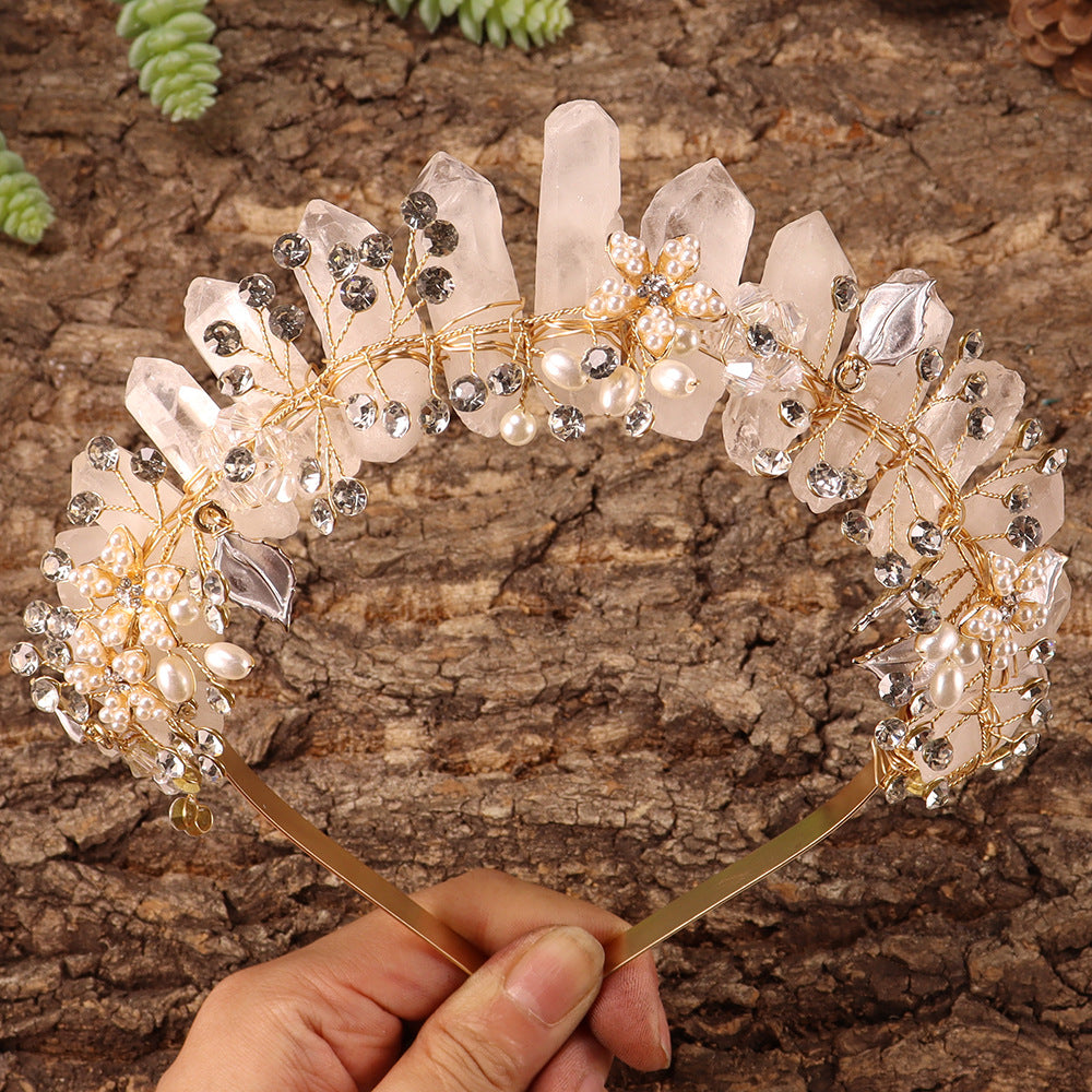Olivenorma Fascia per capelli con fiori fatti a mano Corona di cristalli naturali