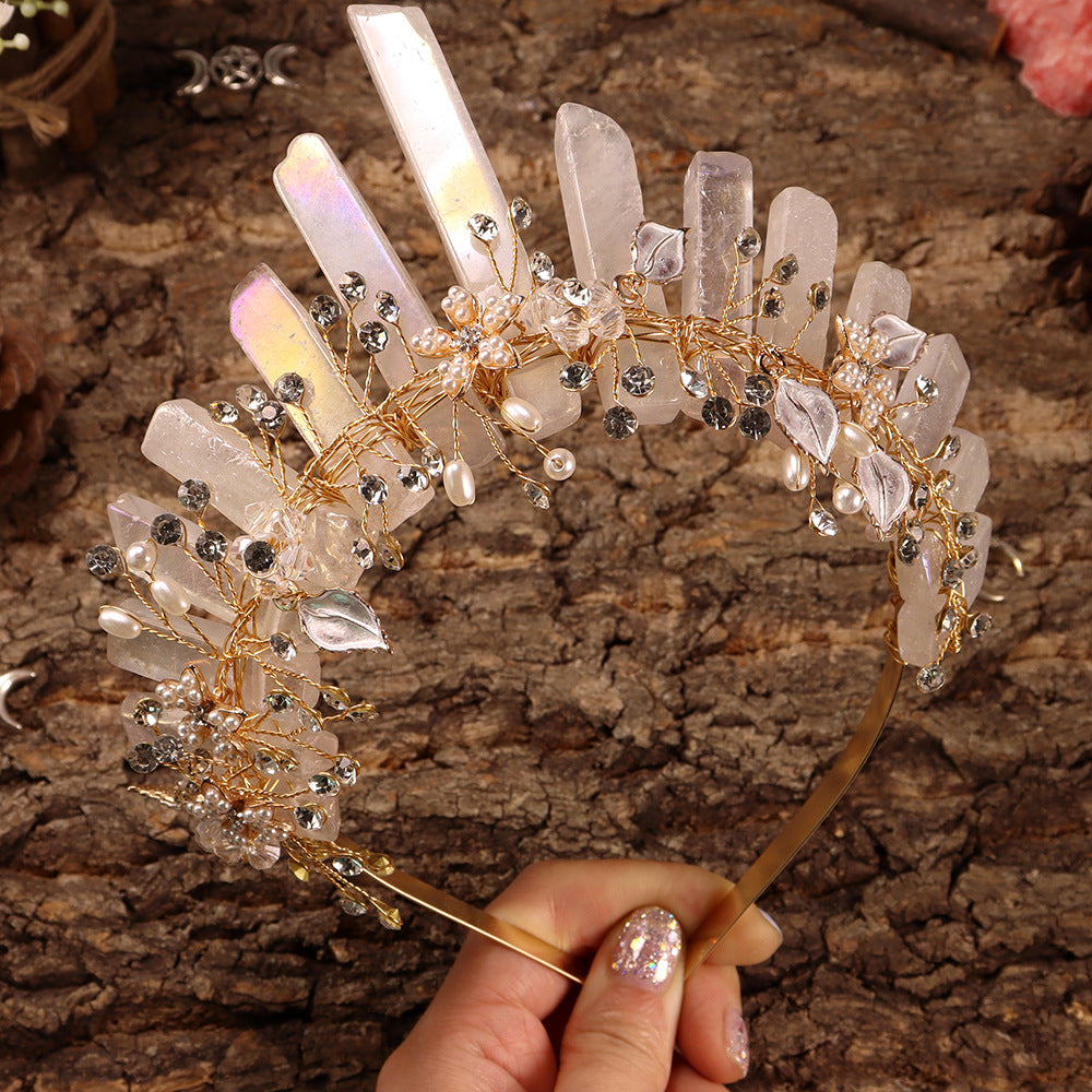 Olivenorma Fascia per capelli con fiori fatti a mano Corona di cristalli naturali