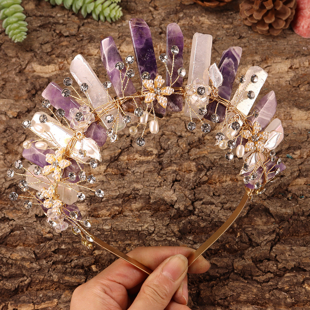 Olivenorma Fascia per capelli con fiori fatti a mano Corona di cristalli naturali