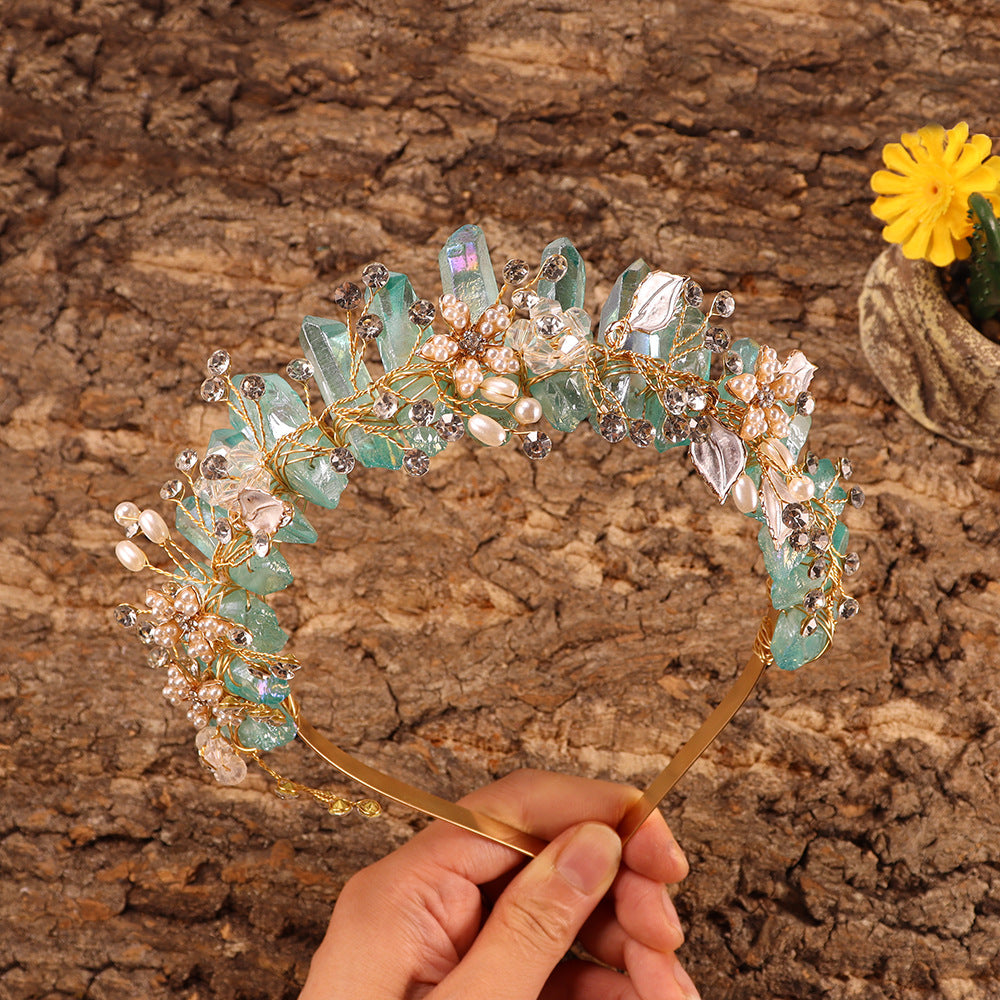 Olivenorma Fascia per capelli con fiori fatti a mano Corona di cristalli naturali