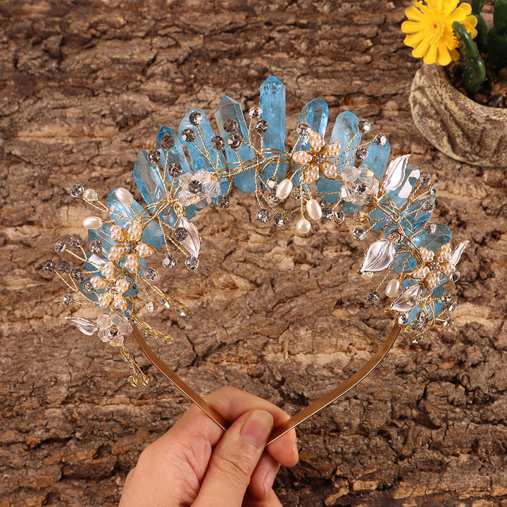 Olivenorma Fascia per capelli con fiori fatti a mano Corona di cristalli naturali