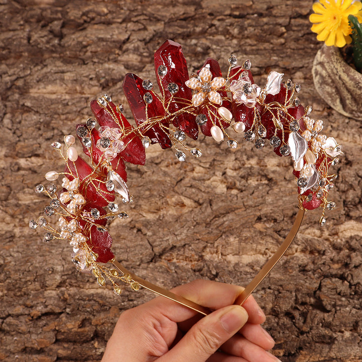 Olivenorma Fascia per capelli con fiori fatti a mano Corona di cristalli naturali