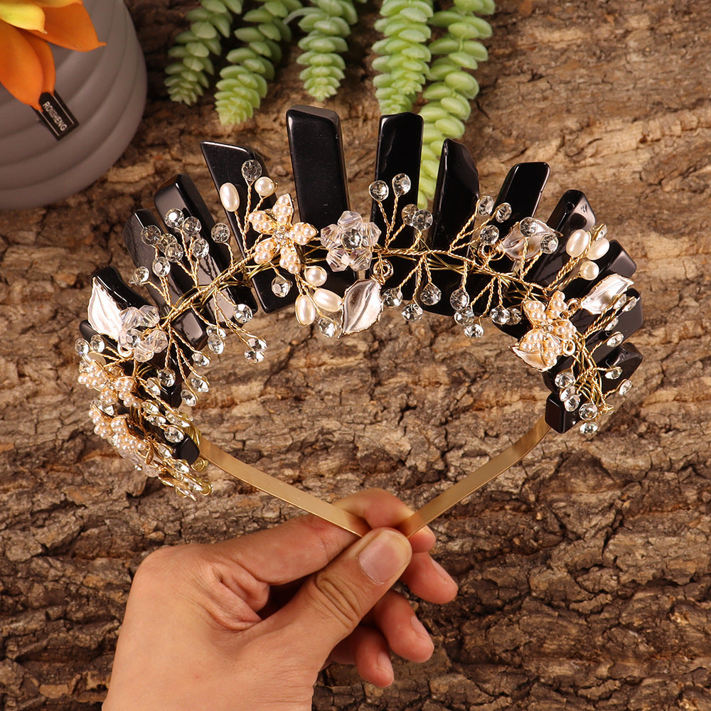 Olivenorma Fascia per capelli con fiori fatti a mano Corona di cristalli naturali