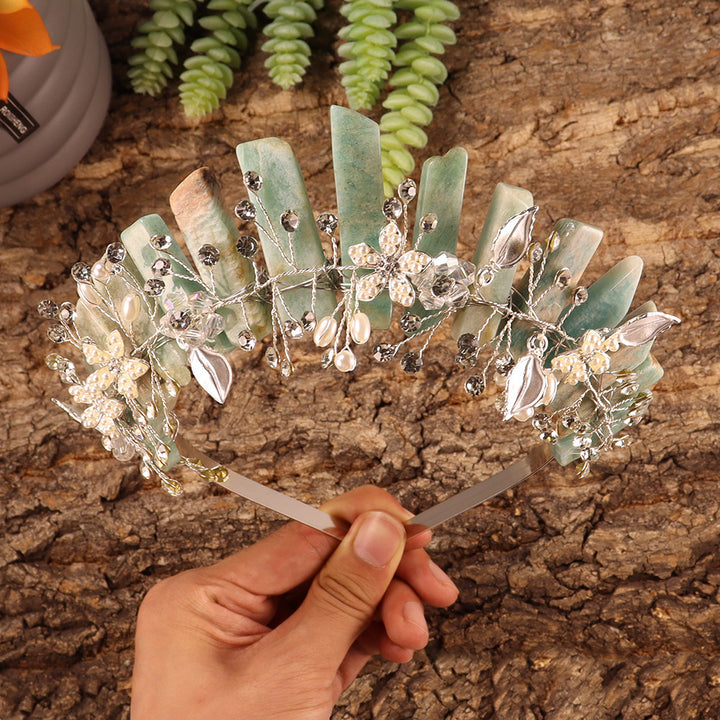 Olivenorma Fascia per capelli con fiori fatti a mano Corona di cristalli naturali