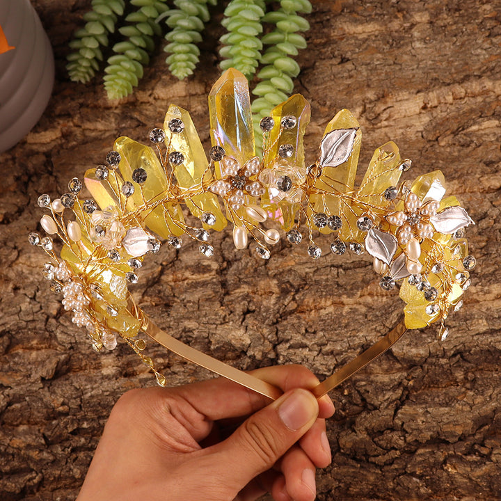 Olivenorma Fascia per capelli con fiori fatti a mano Corona di cristalli naturali