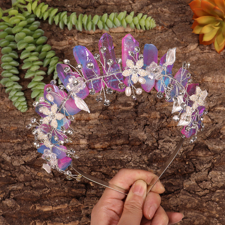 Olivenorma Fascia per capelli con fiori fatti a mano Corona di cristalli naturali