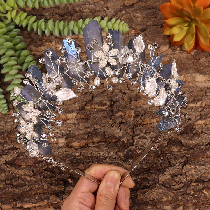 Olivenorma Fascia per capelli con fiori fatti a mano Corona di cristalli naturali