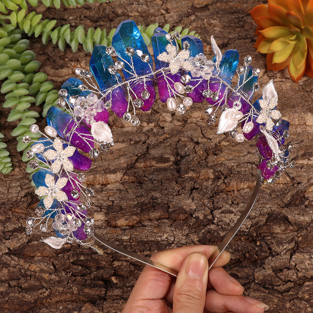 Olivenorma Fascia per capelli con fiori fatti a mano Corona di cristalli naturali
