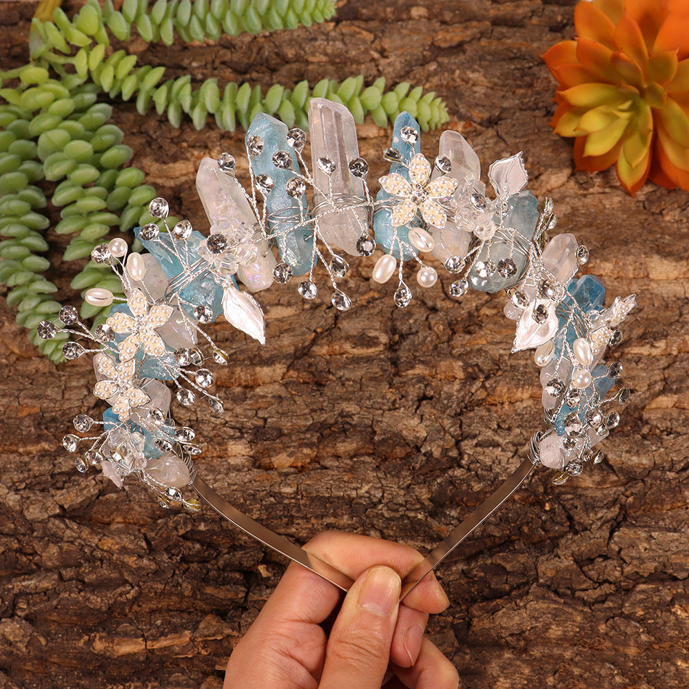 Olivenorma Fascia per capelli con fiori fatti a mano Corona di cristalli naturali