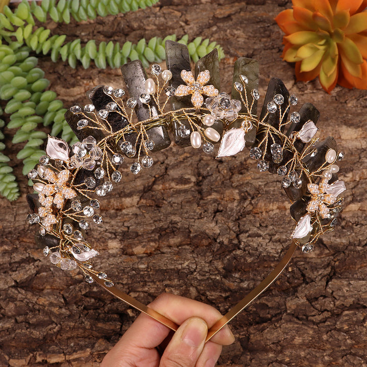Olivenorma Fascia per capelli con fiori fatti a mano Corona di cristalli naturali