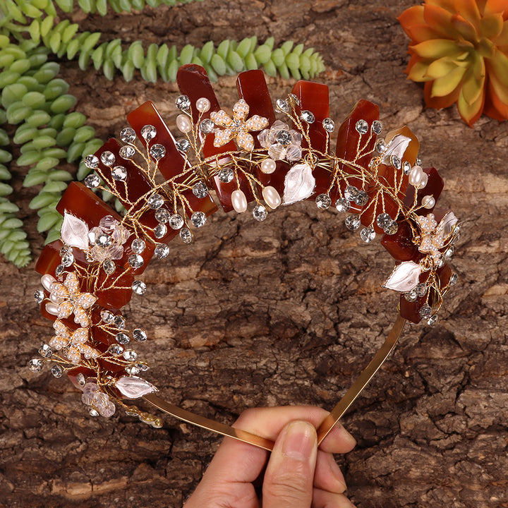 Olivenorma Fascia per capelli con fiori fatti a mano Corona di cristalli naturali