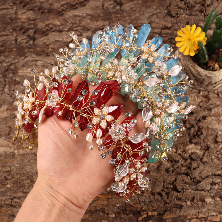 Olivenorma Fascia per capelli con fiori fatti a mano Corona di cristalli naturali