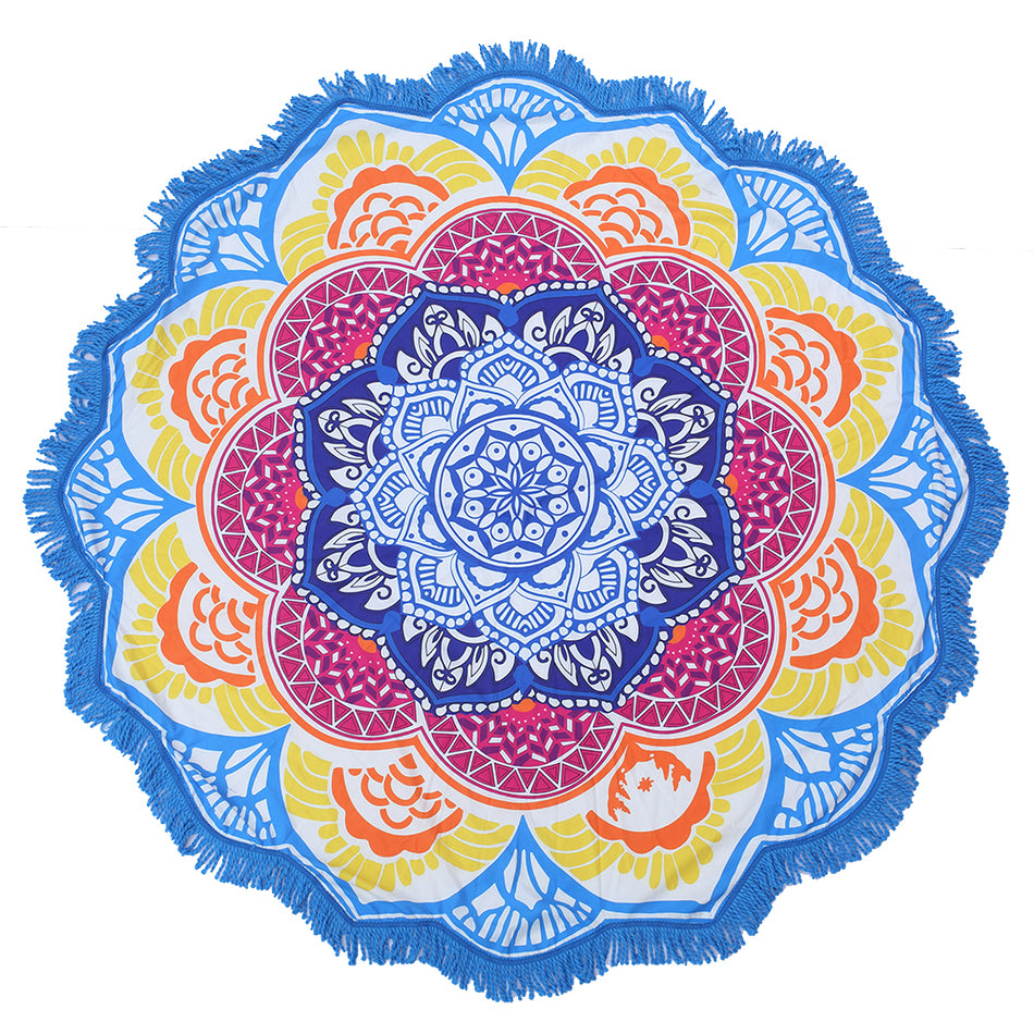 Tappetino da yoga per coperta rotonda con nappe con stampa poligonale Olivenorma