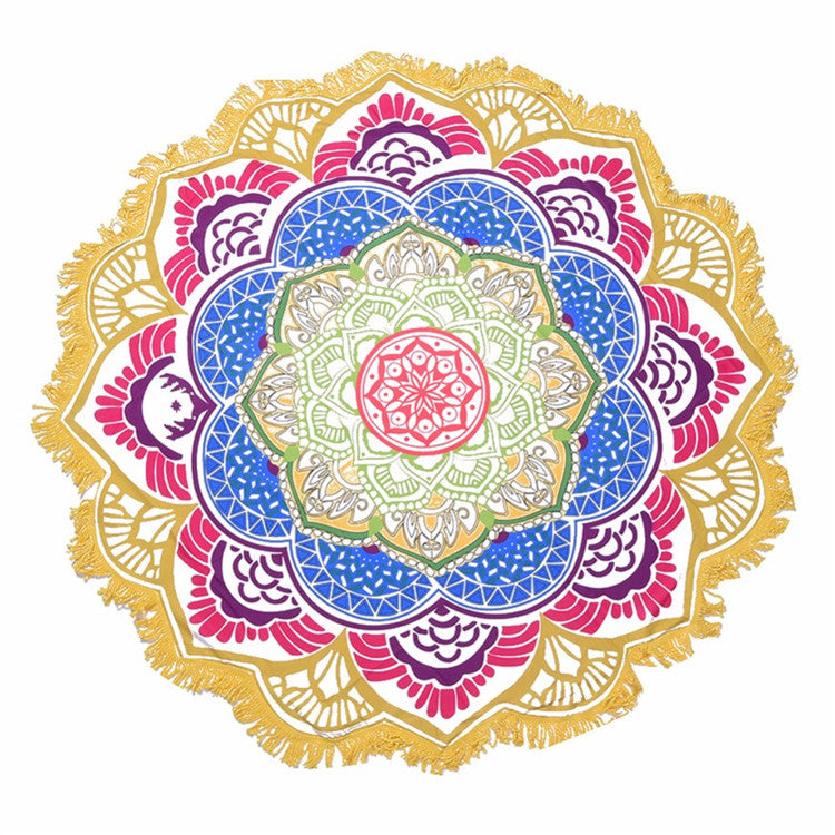 Tappetino da yoga per coperta rotonda con nappe con stampa poligonale Olivenorma