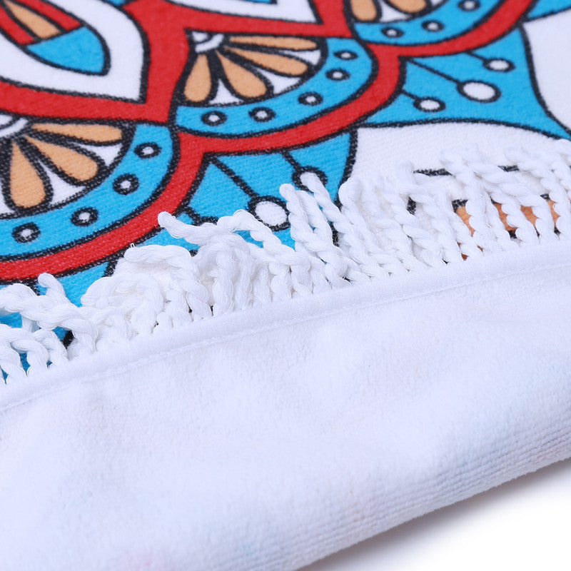 Tappetino da yoga per coperta rotonda con nappe con stampa poligonale Olivenorma