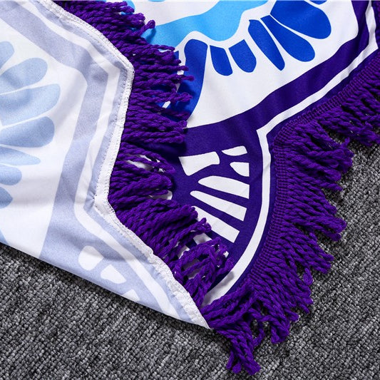 Tappetino da yoga per coperta rotonda con nappe con stampa poligonale Olivenorma
