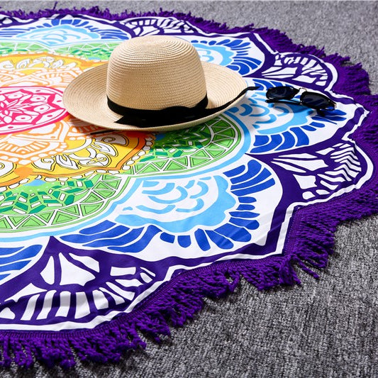 Tappetino da yoga per coperta rotonda con nappe con stampa poligonale Olivenorma