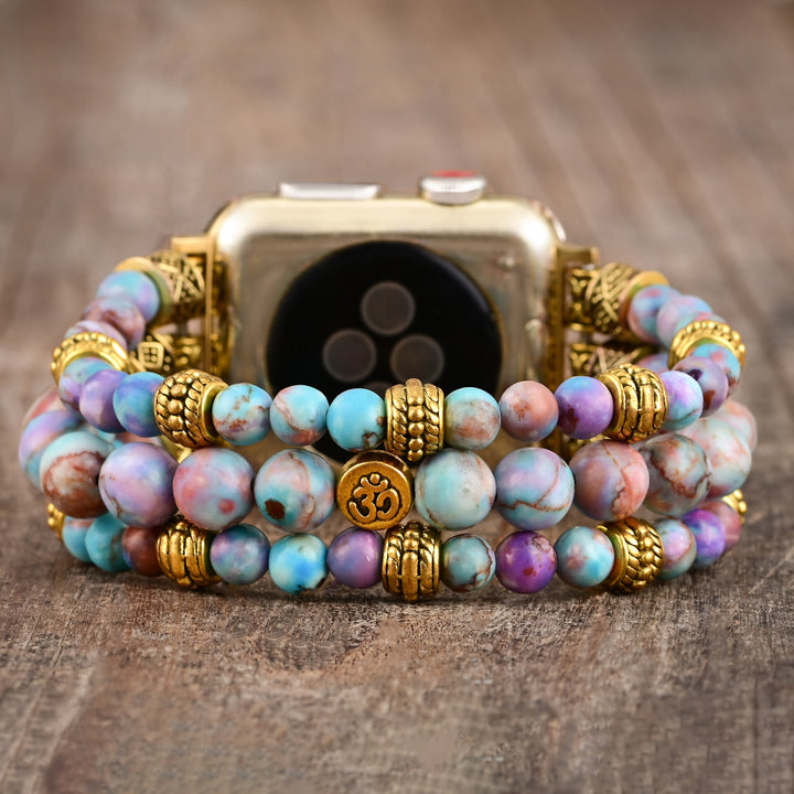 Cinturino per Apple Watch Olivenorma Blue Purple Emperor Stone Beaded Om