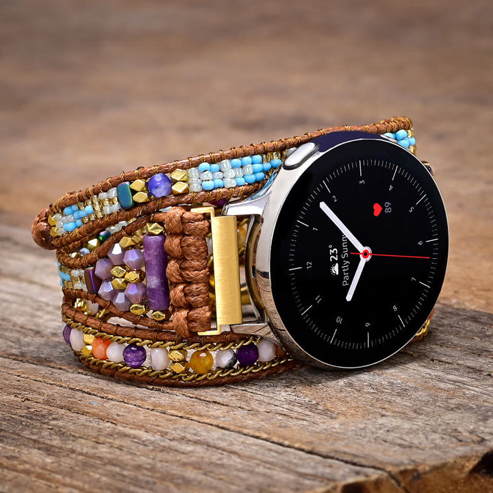 Olivenorma Braccialetto con cinturino Samsung intrecciato con perline di cristallo viola e blu 