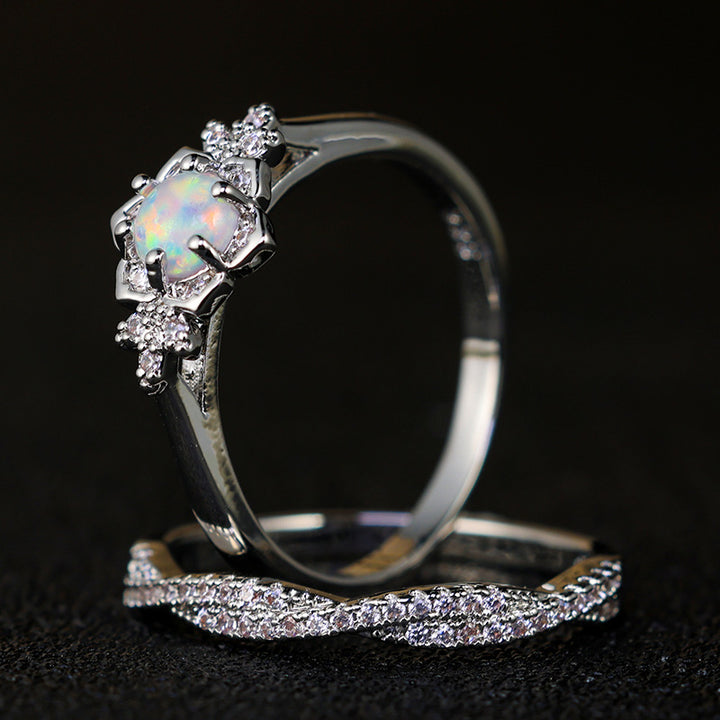 Olivenorma "Simbolo di bellezza" - Set di 2 eleganti anelli in opale intarsiati impilabili