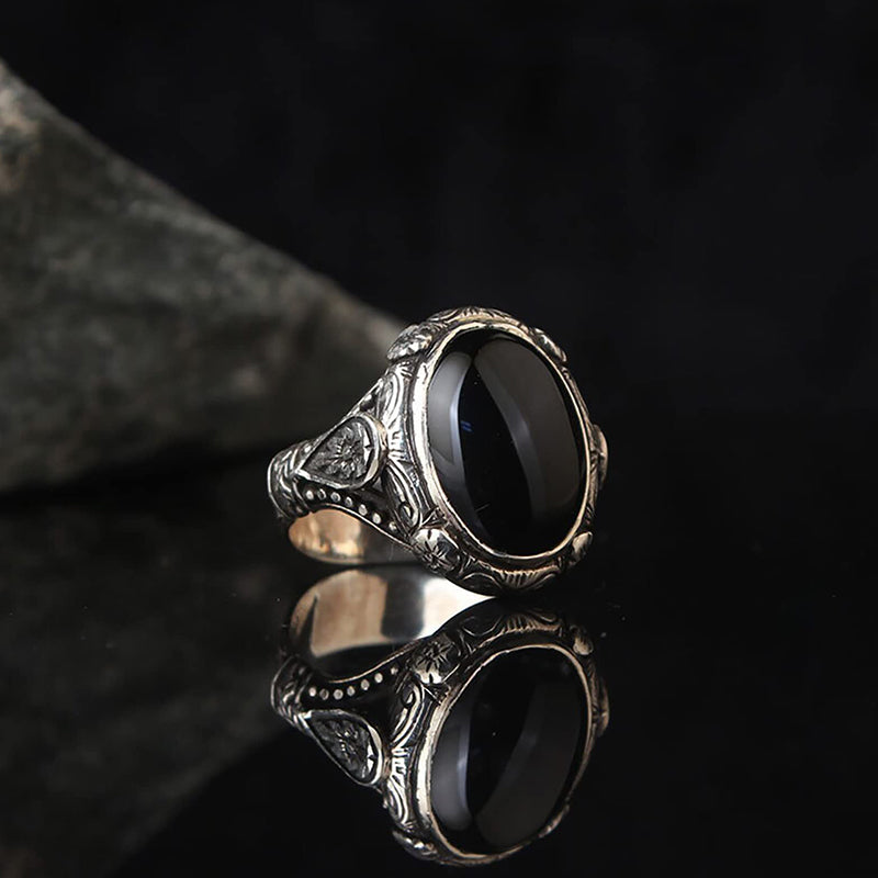 Olivenorma "Guardian Of The Night" - Anello in ossidiana vintage